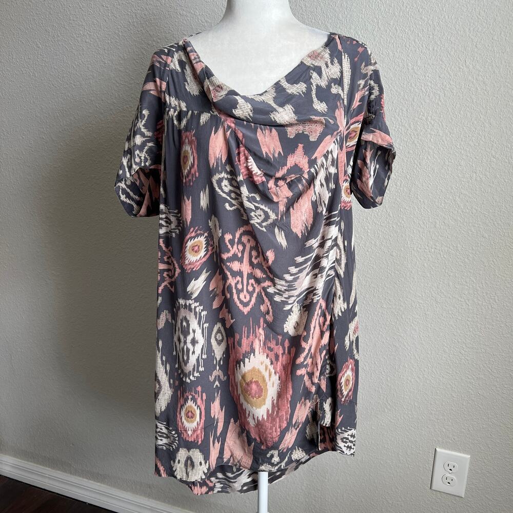 All Saints Spitalfields Audrina Ikat Silk Tunic Dress Women's 8 Gray Mini